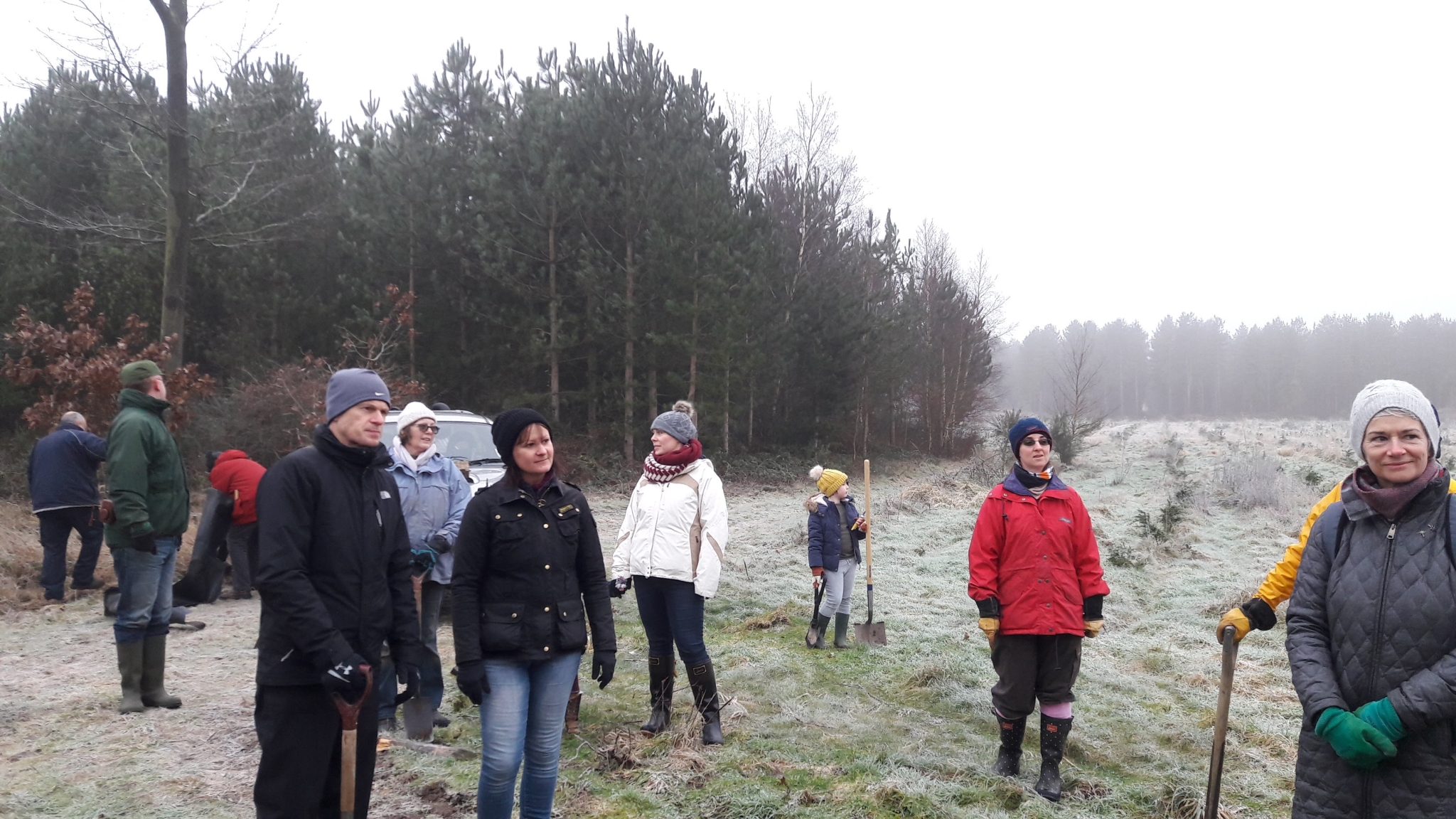 A photo from the FoTF Conservation Event - January 2018 - Erecting the Toad Fence at Cranwich : The volunteers gather for a briefing