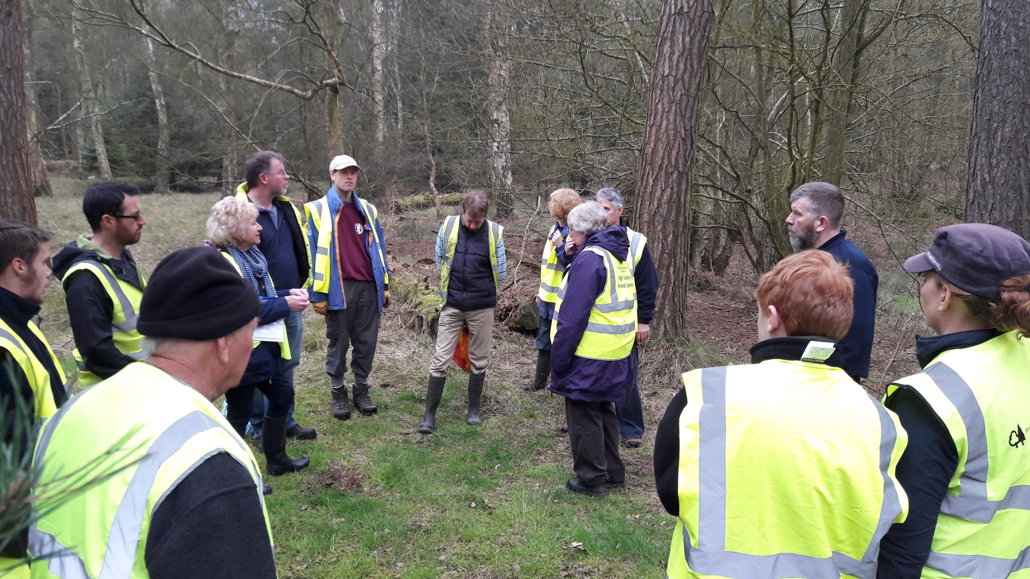 A photo from the FoTF Conservation Event - April 2018 - Improving habitat at High Lodge : Volunteers gather for a briefing