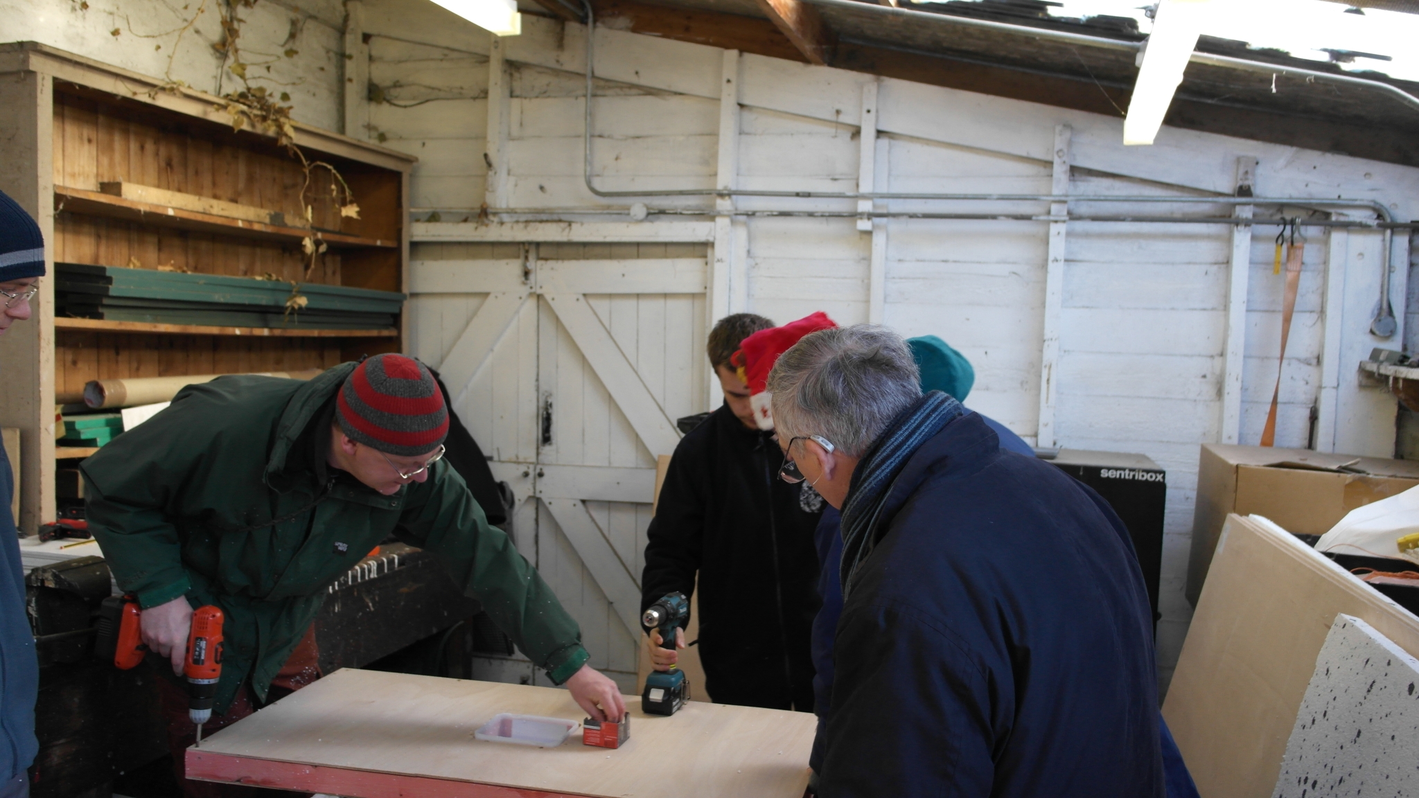 A photo from the FoTF Conservation Event - December 2018 - Constructing Mink Rafts at Santon Downham Workshops : The team at work on the Mink Rafts