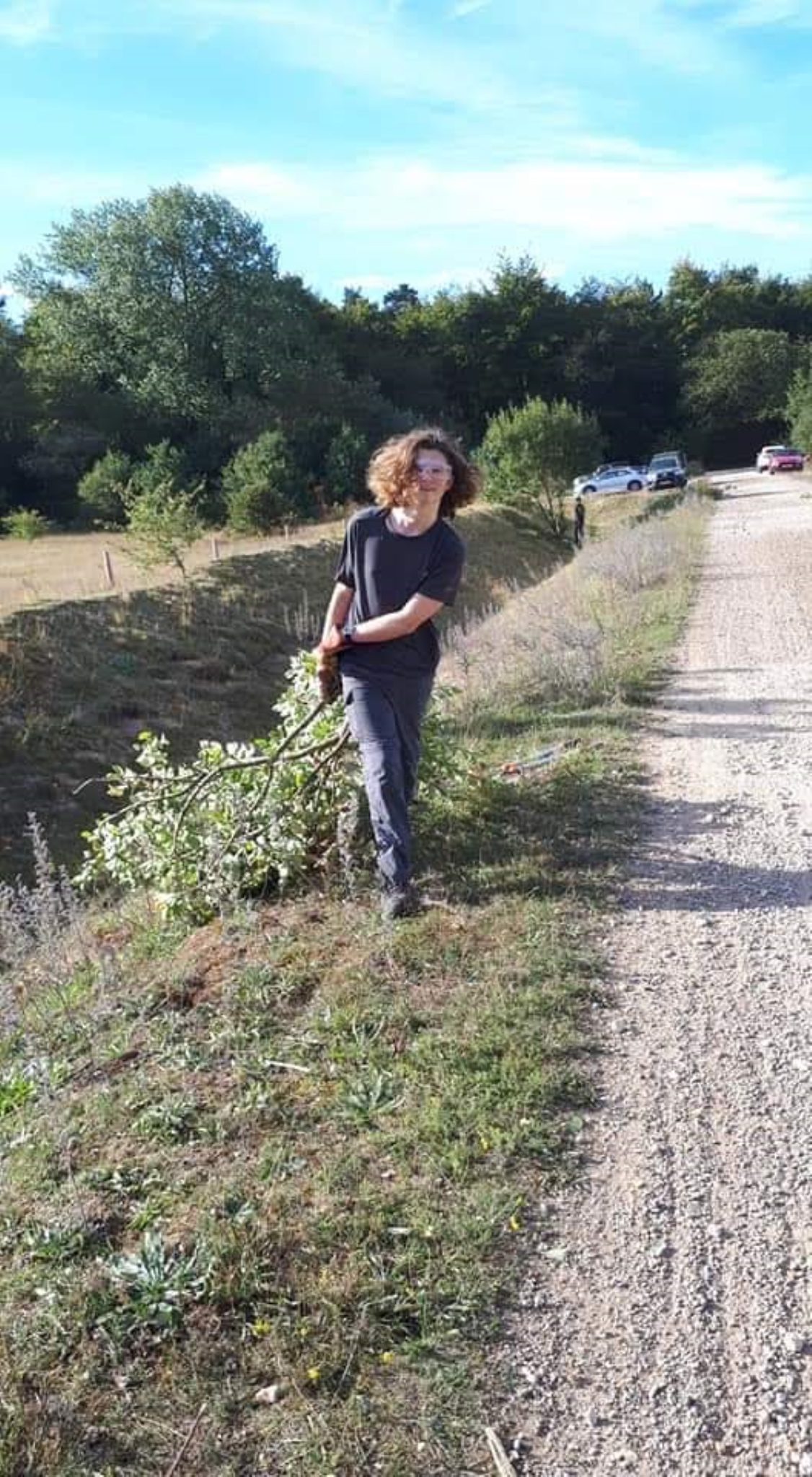 A photo from the FoTF Conservation Event - September 2019 - Scrub Clearance at Cranwich Camp : A volunteers drags a large branch