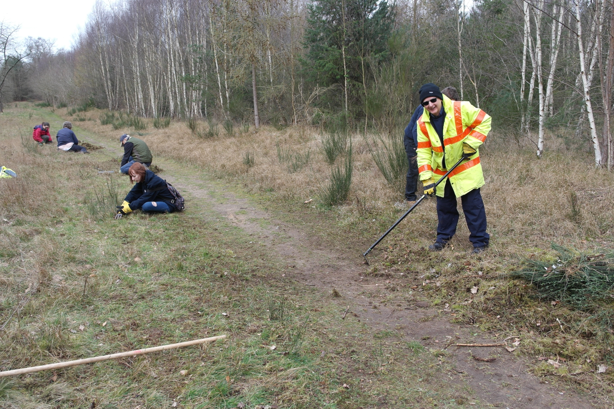 A photo from the FoTF Conservation Event - March 2020 - Habitat Improvement at Quakers Walk, Mildenhall Woods : Some volunteers at work improving the habitat