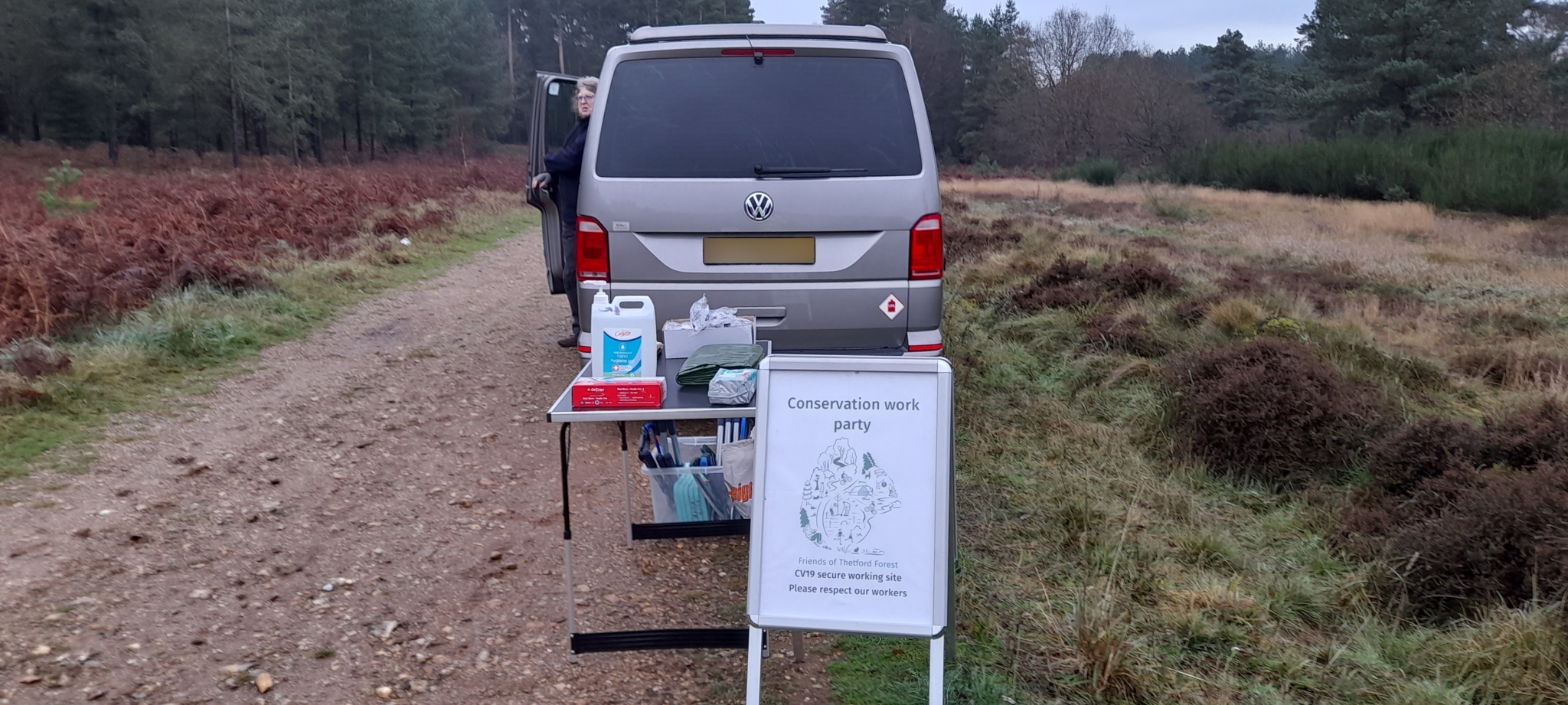 A photo from the FoTF Conservation Event - December 2020 - Broom Removal at Santon Street, Santon Downham : The COVID-19 cleaning station