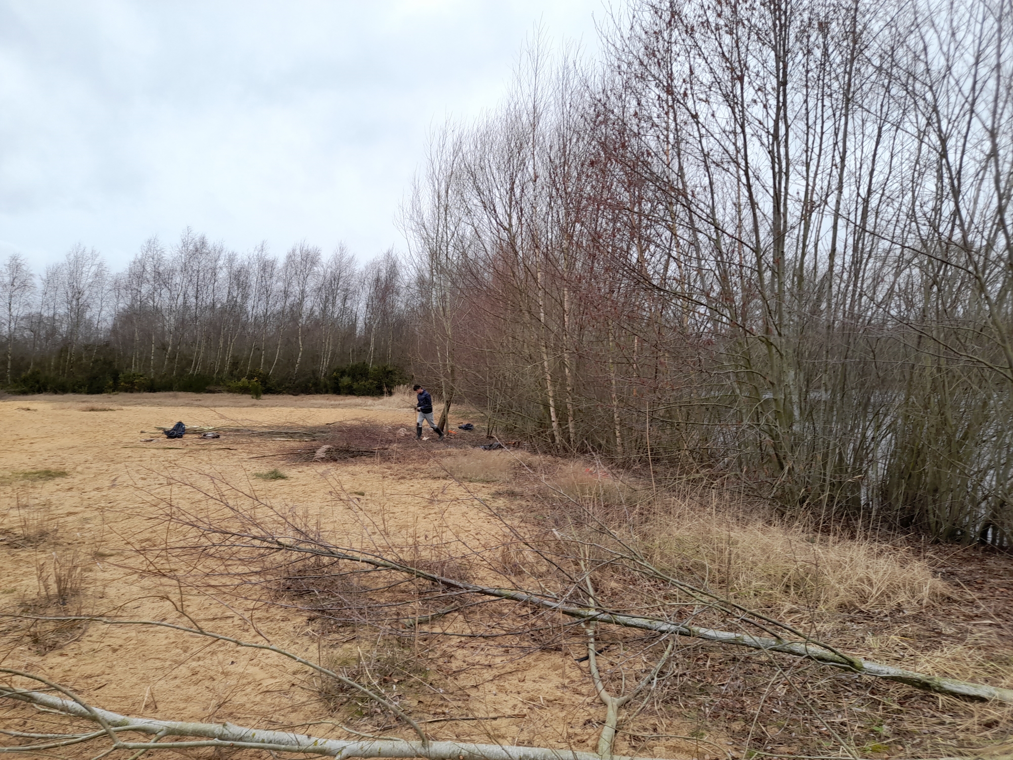 A photo from the FoTF Conservation Event - February 2022 - Clearing overgrowth at Lynford Water : A volunteers work by the waters edge